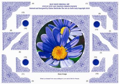 Blue Daisy Original Art S by S Lace Framed Corner Stacker