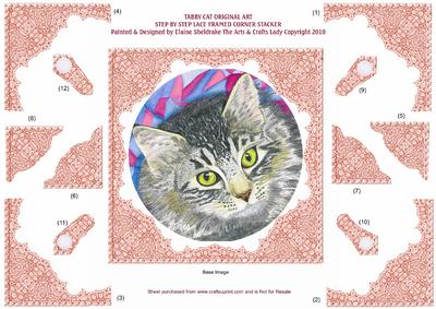 Tabby Cat Original Art S by S Lace Framed Corner Stackers