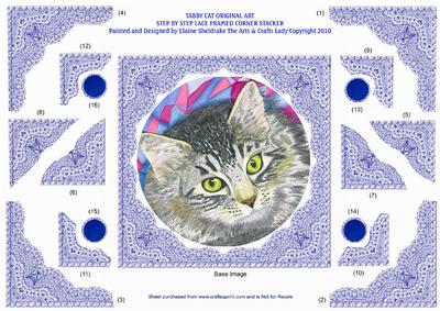 Tabby Cat Original Art Step by S Lace Framed Corner Stackers