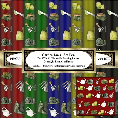 Garden Tools - Set Two - Ten Printable 12 x 12 Backing Papers