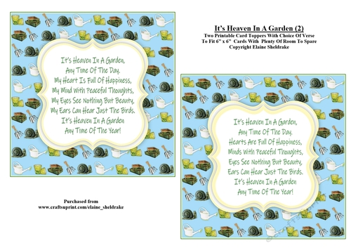 Its Heaven In A Garden (1) Two Printable Card Toppers Or Inserts With Choice Of Verse