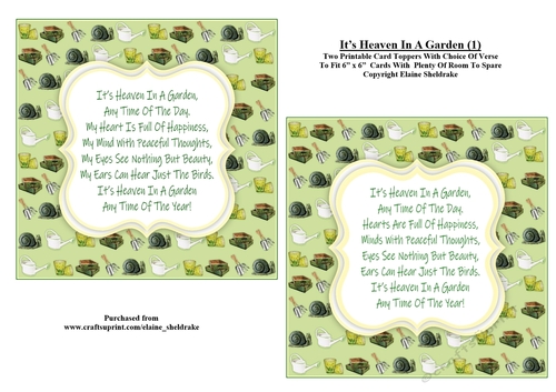 Its Heaven In A Garden (2) Two Printable Card Toppers Or Inserts With Choice Of Verse