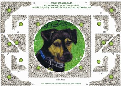 Terrier Puppy Dog Original Art Lace Framed Corner Stacker