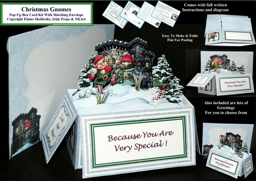 Christmas Gnomes Box Card Kit With matching Envelope & Instructions
