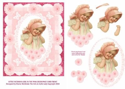 Victorian Girl in the Pink 3D Decoupage Card Front Topper