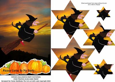 Witches Halloween Party Invitation Star Pyramid A5 A6 Cards