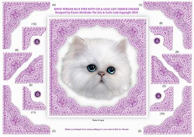 White Persian Blue Eyed Kitty Cat Lilac Lace Corner Stacker