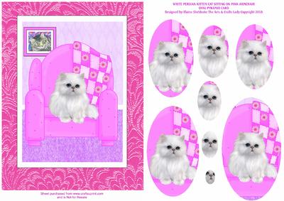White Persian Kitten Cat on Pink Armchair Oval Pyramid Card