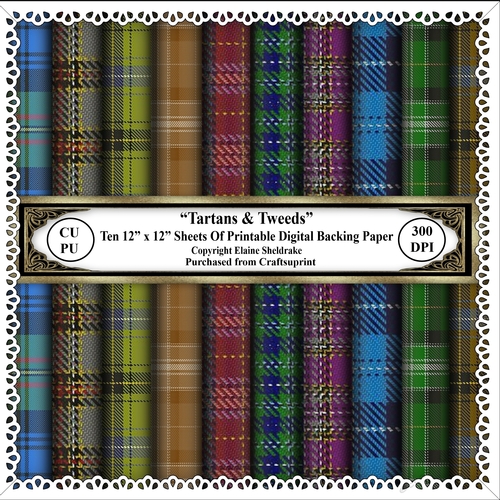 Ten Sheets Of Printable 12 x 12 Tartans & Tweeds Backing Paper Set