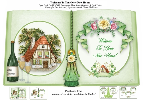 Welcome To Your New Home Open Book Card Kit With Decoupage, Book Or Plate Stand & Extras