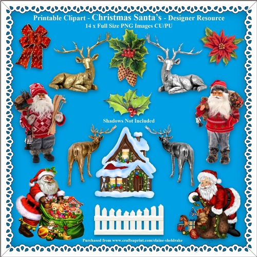 Printable Clipart - Christmas Santas - 14 x PNG Full Size Images - Designer Resource - CU/PU
