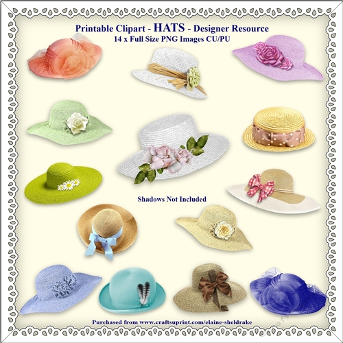 Printable Clipart - Hats - 14 x PNG Full Size Images - Designer Resource - CU/PU