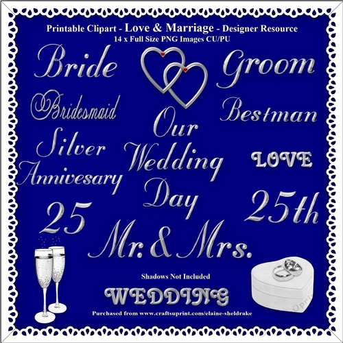 Printable Clipart - Love & Marriage Silver - 14 x PNG Full Size Images - Designer Resource - CU/PU