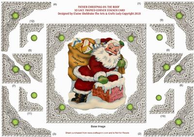 Father Christmas on the Roof 3D Lace Framed Corner Stacker