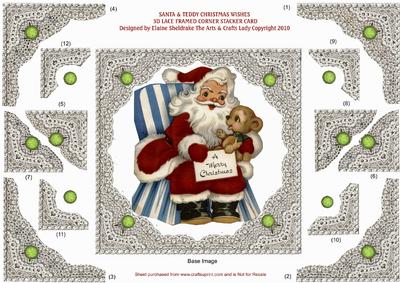 Santa & Teddy Bear Christmas 3D Lace Framed Corner Stacker