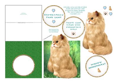 Ginger Cat & Saucer of Milk Decoupage Card