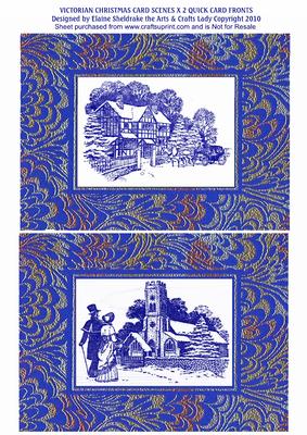 2 x Victorian Embossed Christmas Card Scenes Quick Cards