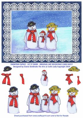Snowman Family - Let It Snow - Original Art Decoupage Card