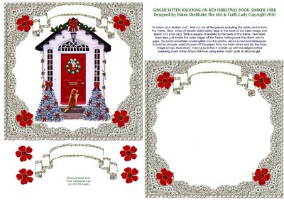 Ginger Cat Knocking on Red Christmas Door - Square Shaker