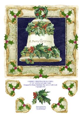 A Merry Christmas Holly Bell 8 x 8 Quick Square Card Front