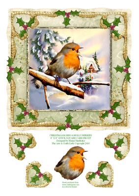 Christmas Robin & Holly Berries 8" x 8" Quick Square Card