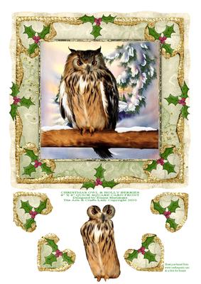 Christmas Owl & Holly Berries 8" x 8" Quick Square Card