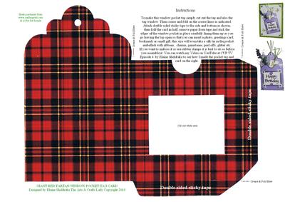 Giant Red Tartan Window Pocket Tag for Cards & Scrapbooking
