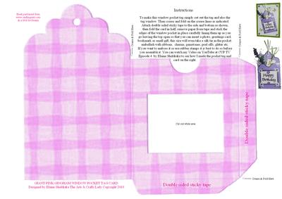 Giant Pink Gingham Window Pocket Tag for Cards Scrapbooking