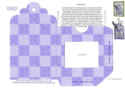 Giant Blue Check Window Pocket Tag for Cards & Scrapbooking