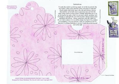 Giant Pink Flower Window Pocket Tag for Cards & Scrapbooking