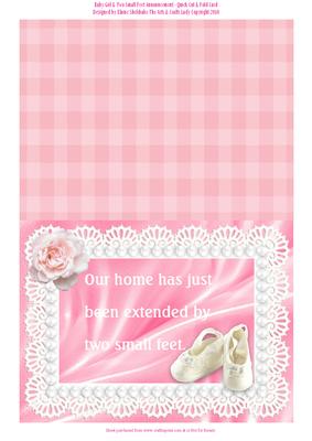 Baby Girl Two Small Feet Announcement Quick Cut & Fold Card