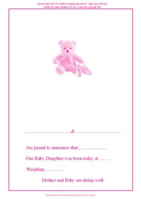 Baby Girl & Two Small Feet Announcement Insert