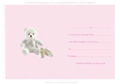 Baby Girl Pink Birth Announcement Card Insert