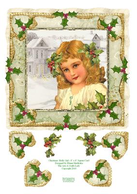 Christmas Holly Girl - 8” x 8” Square Card