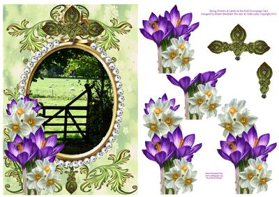 Spring Flowers & Lambs in the Field Decoupage Card