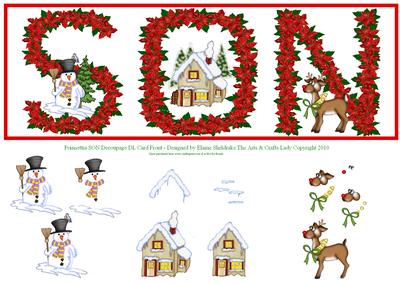 Poinsettia Son Decoupage Dl Card Front