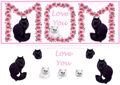 Pink Roses & Kitty Cats Love You Mom Decoupage Dl Card
