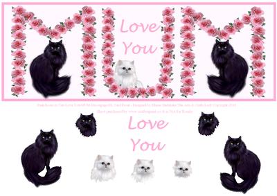 Pink Roses & Kitty Cats Love You Mum Decoupage Dl Card Front