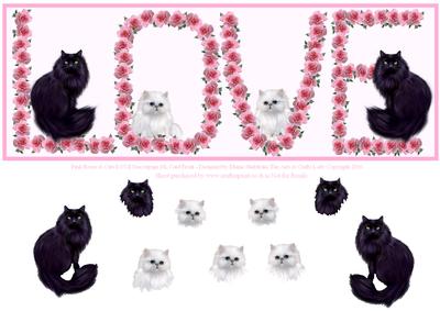 Pink Roses & Kitty Cats Love Decoupage Dl Card Front