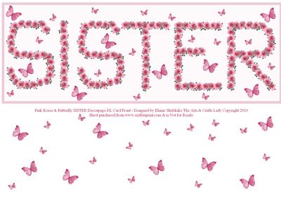 Pink Roses & Butterfly Sister Decoupage Dl Card Front