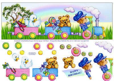 Train Ride on the Birthday Express Dl Decoupage Card Sheet