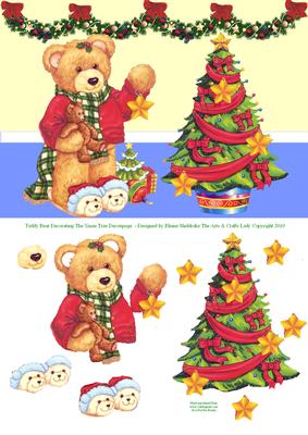 Teddy Bear Decorating the Xmas Tree Decoupage Card Front