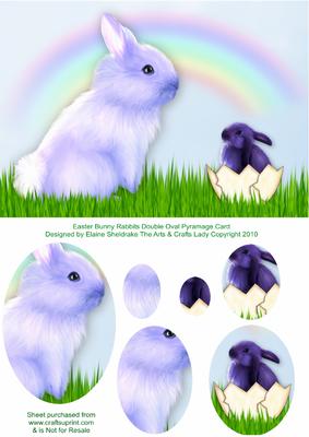 Easter Bunny Rabbits Double Oval Pyramage Card