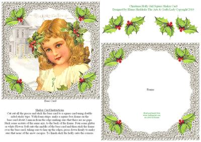 Christmas Holly Girl Square Shaker Card