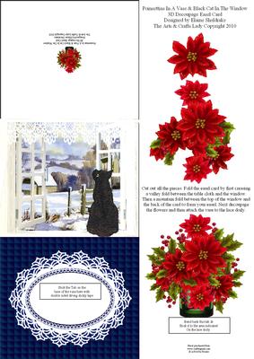 Poinsettias in Vase & Black Cat in Window 3D Decoupage Easel