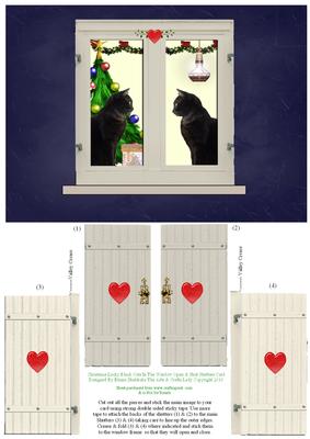 Christmas Lucky Black Cats - Open & Shut Window Shutter Card