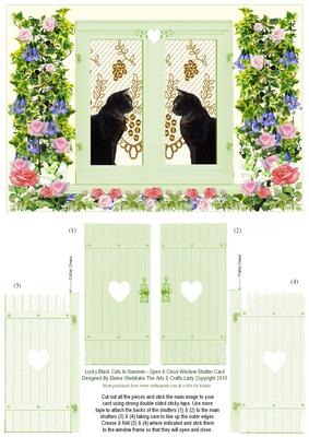Lucky Black Cats in Summer Open & Shut Window Shutters Card