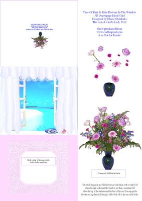 Vase of Pink & Blue Flowers in the Window 3D Decoupage Easel