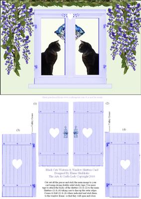 Black Cats Wisteria & Open & Shut Window Shutters Card