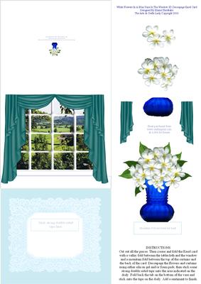 White Flowers in a Blue Vase in the Window 3D Decoupage Ease